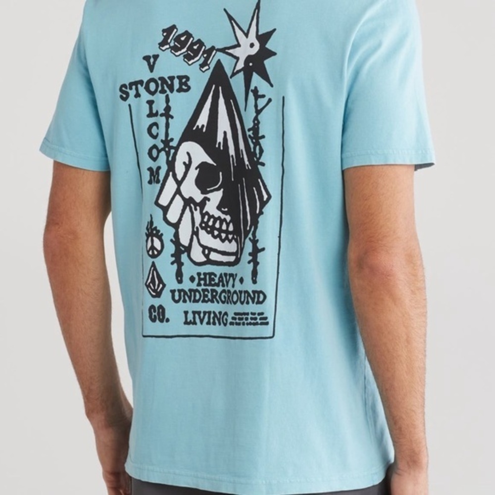 Volcom Heavy Lifting Graphic Surfer Crew Neck Cotton T-Shirt COASTAL BLUE::NWT::